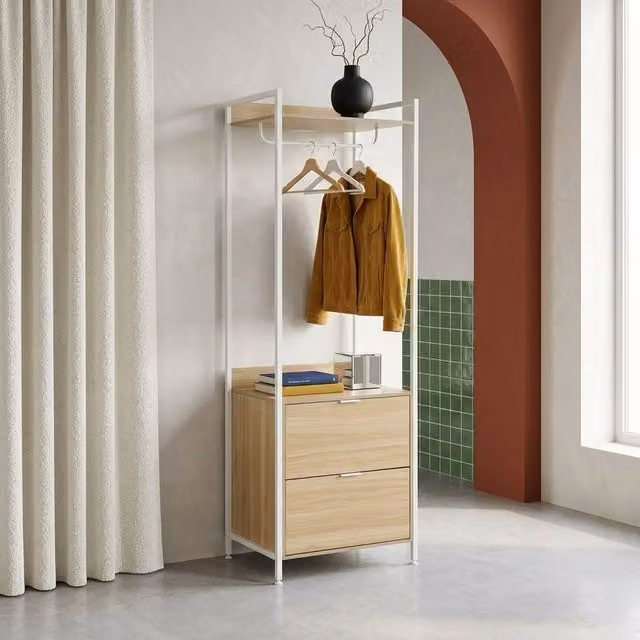 sweeek Modern White Wardrobe Module with 2 Drawers and 1 Shelf, H 190 x W 60 x D 48 cm – 1