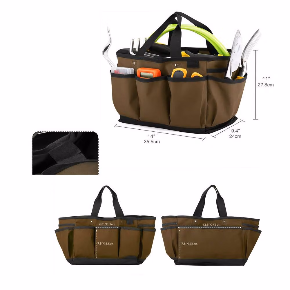 Lovii Heavy Duty Multi-Pocket Portable Tool Bag Storage Tote in Brown, W/D/H: 35.5 x 24.0 x 27.8 cm – 3
