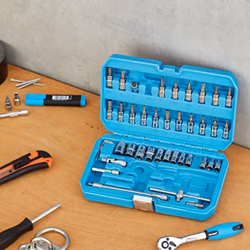 Bluespot Tools 46 Piece 1/4 Inch Chrome Vanadium Socket and Bit Set in Blue and Multicolour – 3