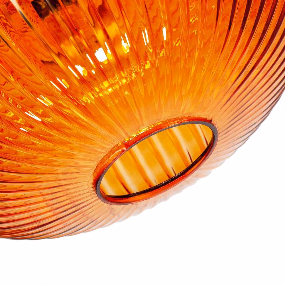 Happy Homewares Modern Designer Line Ribbed Glass Oval Pendant Lamp Shade in Orange – 3