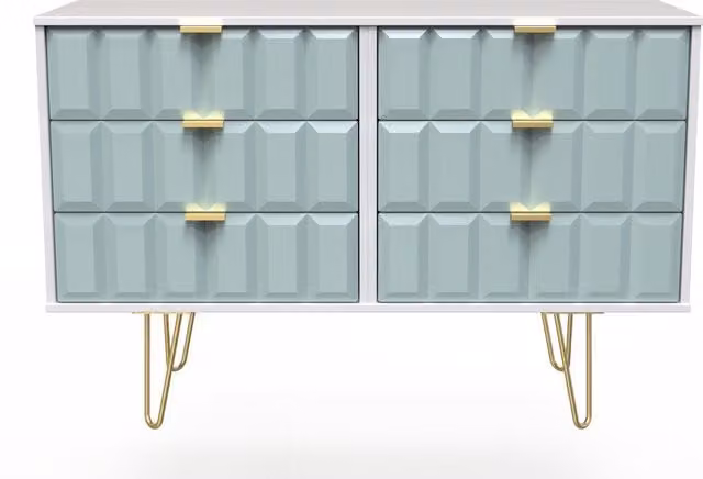 2 U Metro 6 Drawer Wide Chest in Duck Egg Blue and Gold, Ready Assembled – 1