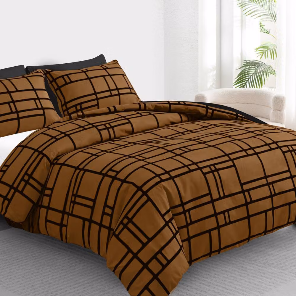 Lazzaro Home Reversible Brushed Microfibre Duvet Cover and Pillowcase Set, Brown, W: 140 cm, H: 200 cm – 3