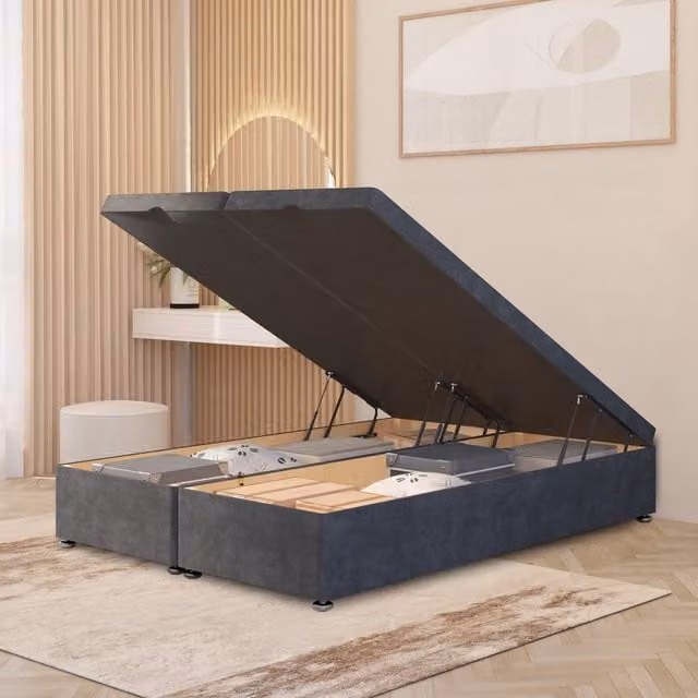 Somnior Beds Ltd Ottoman Divan Bed Frame with Gas Lift Base in Charcoal Grey Plush Velvet, W/D/H: 80 x 190 cm