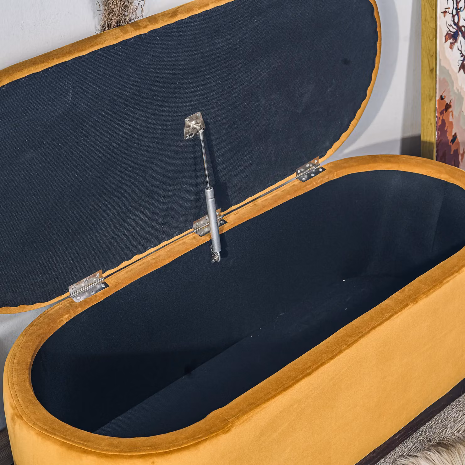 Nordlys Scandinavian Design Velvet Upholstered Storage Bench in Yellow – 4