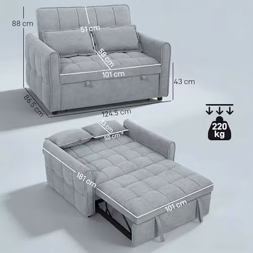 HOMCOM 2 Seater Click Clack Sofa Bed in Grey Velvet Fabric with Sleeping Function and Scatter Cushions – 3