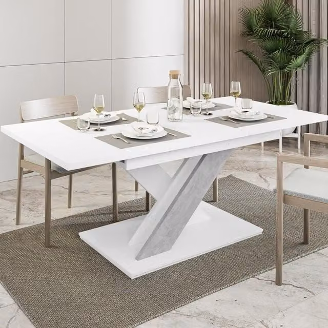 PHD Furniture Extendable Rectangular Dining Table in White Stone with Matt Finish