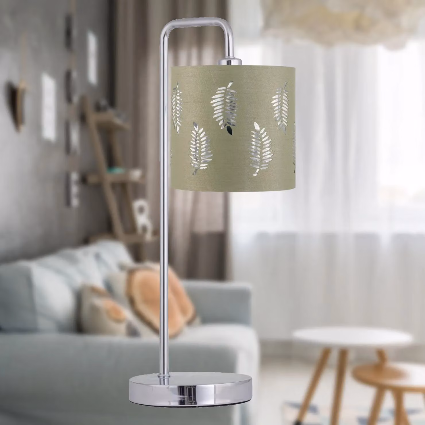 First Choice Lighting Chrome Arched Table Lamp with Green Fabric Shade – 2