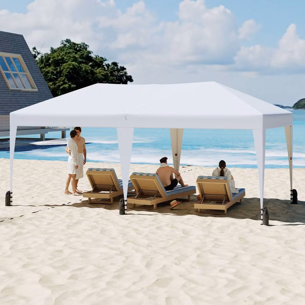 Costway Pop up Canopy Tent Foldable Patio Shelter with Wheeled Bag, White – 6