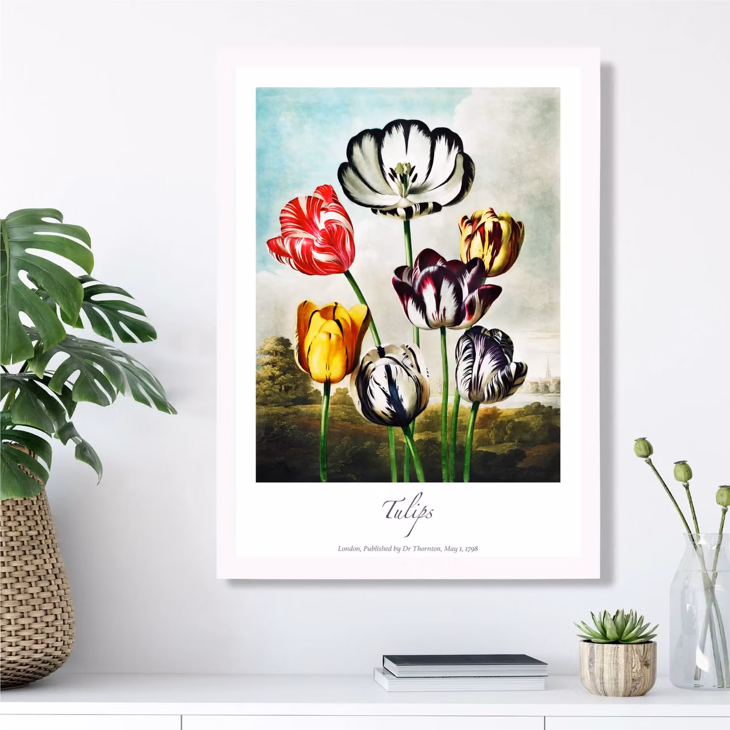 ARTZE Vintage Floral Tulip Flowers Framed Print, Red and Multicolour, Size: A2 (42.0 x 59.4 cm) – 2
