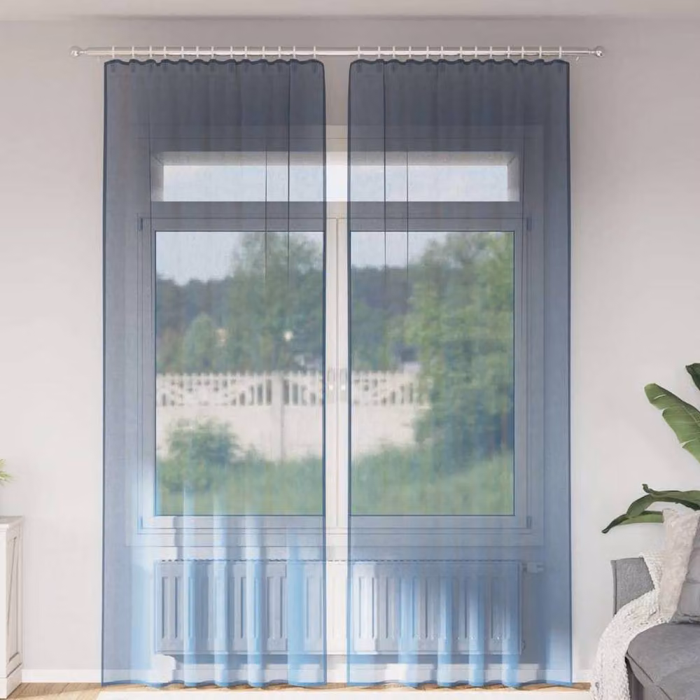 Berkfield Home Royal Blue Transparent Voile Fabric Panel Curtains with Rod Pockets, 2 Pack – 2