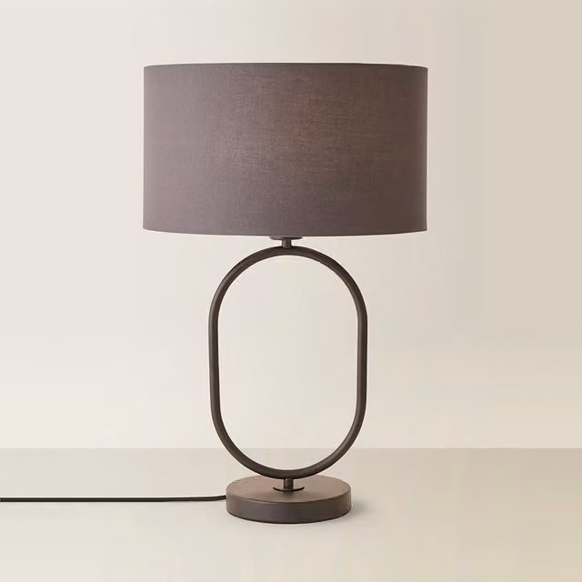 ValueLights Antonia Matte Metal Oval Table Lamp with Fabric Drum Shade in Grey