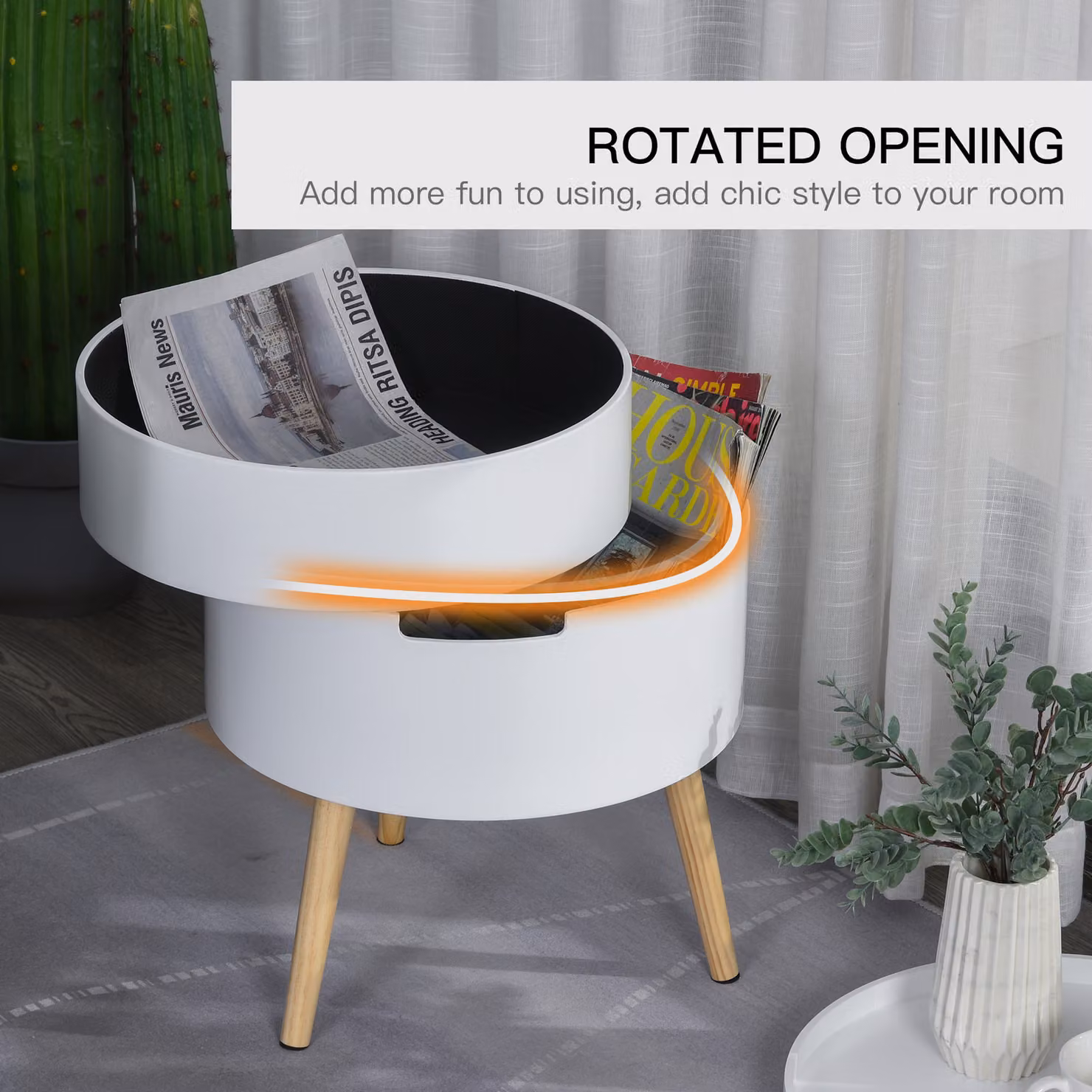 HOMCOM 3-Part Rotating Coffee Table and Side End Desk with Storage Organiser and Detachable Tray, White – 5