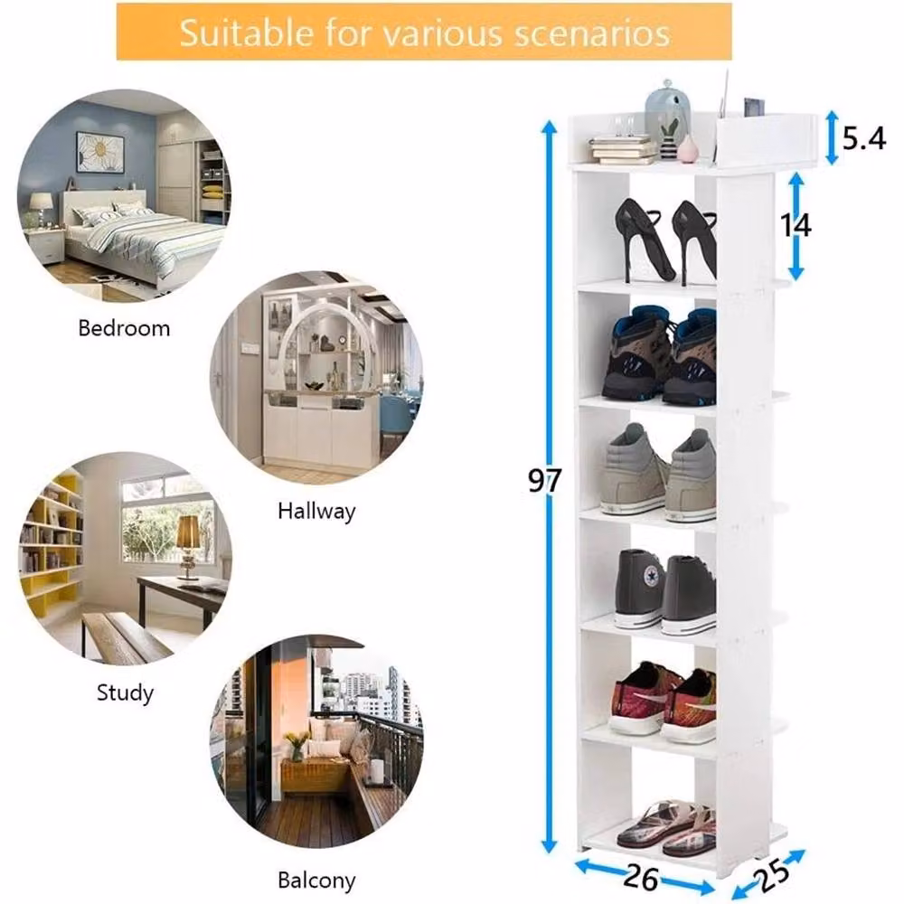 FORGEVIO White 7-Tier Narrow Wooden Shoe Rack – 2