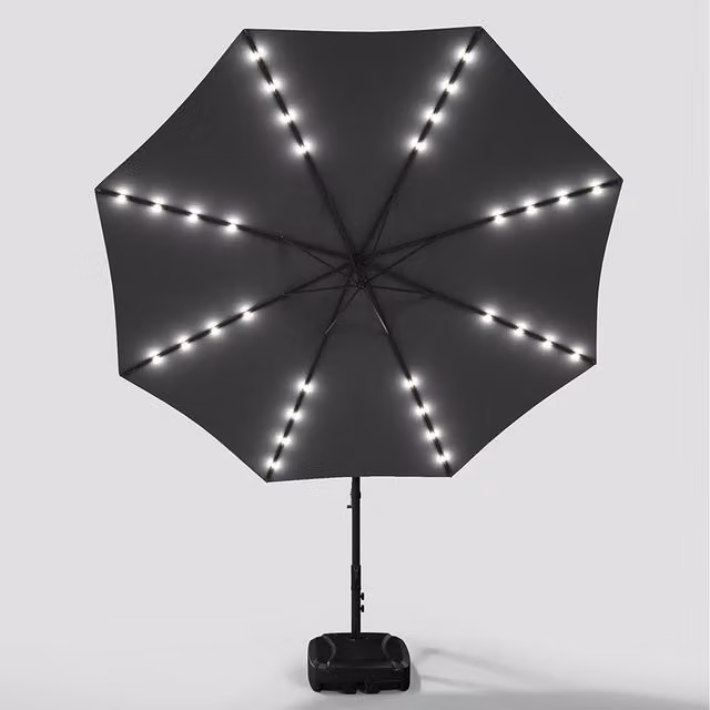 Kidkid Cantilever Garden Parasol with 32 LED Lights and Fillable Base in Anthracite Grey