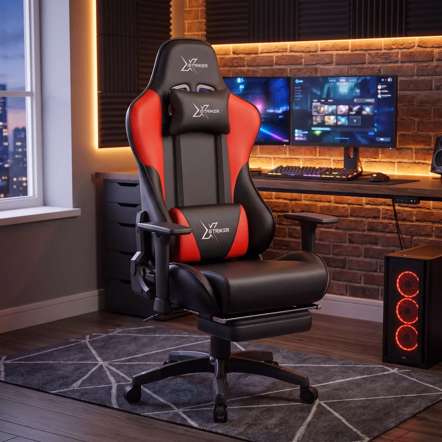 Xstriker Red Ergonomic Gaming Chair with Headrest and Synthetic Leather Finish