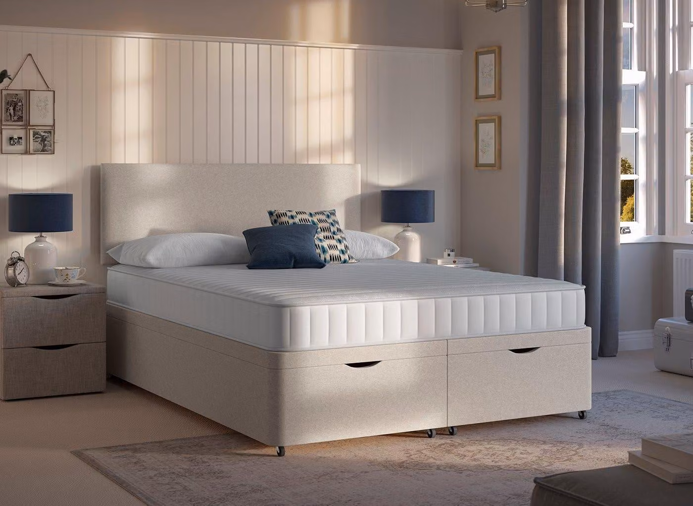 Dreams Workshop Upholstered Ottoman Divan Bed Base in Beige