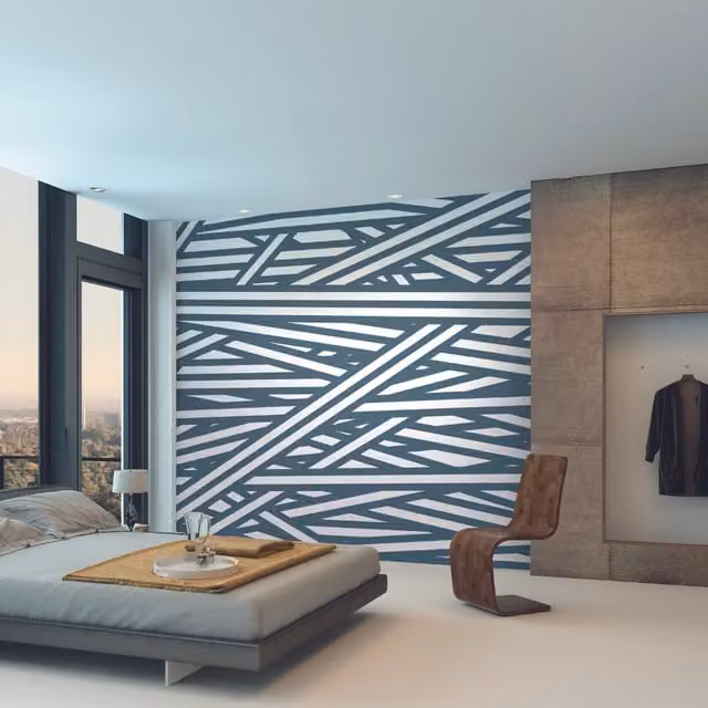 Origin Murals Modern Blue Striped Criss Cross Pattern Wall Mural