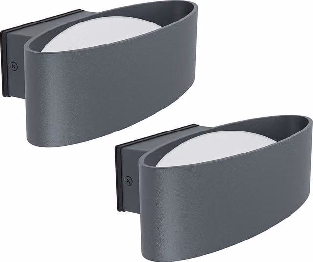 Loops 2 Pack IP44 Modern LED Outdoor Wall Lanterns in Anthracite Aluminium and Steel