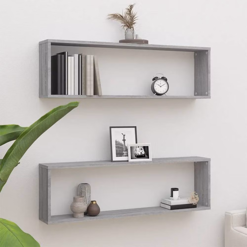 Berkfield Home Wall Cube Shelves, 2 Piece Grey Sonoma Engineered Wood, W/D/H: 100 x 15 x 30 cm – 2