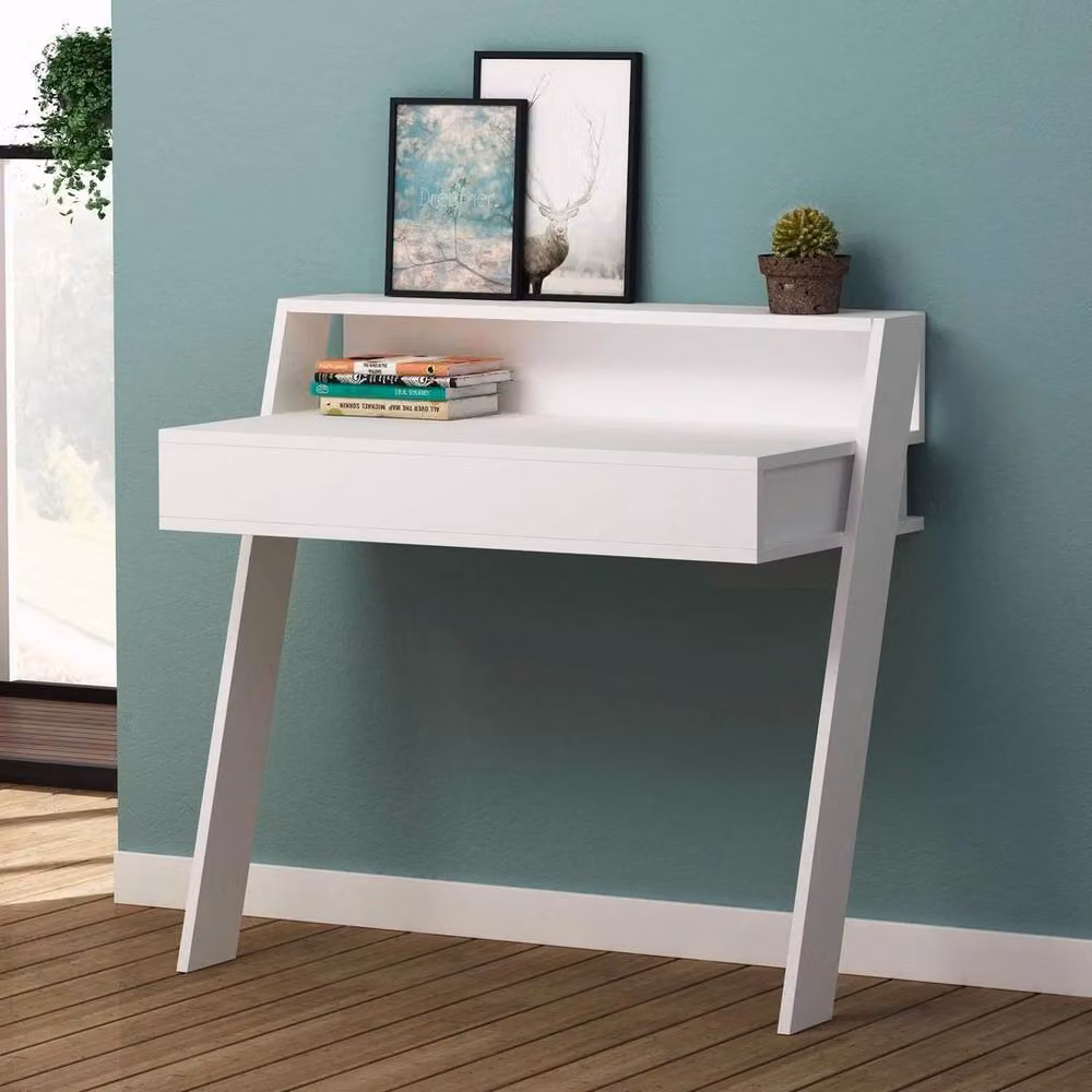 FORGEVIO Matt White Minimalist Wall Mounted Floating Writing Desk for Home Office – 3