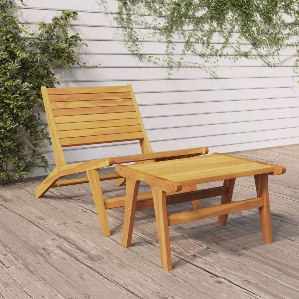 Berkfield Home Beautiful Garden Lounge Chair with Ottoman, Solid Teak Wood, Brown – 2