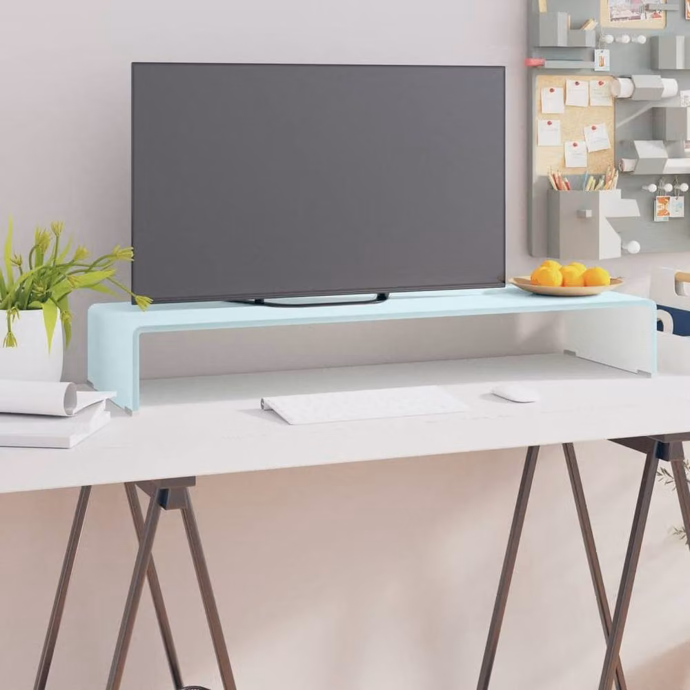 Berkfield Home Glass TV Stand and Monitor Riser in Green, W/D/H: 90 x 30 x 13 cm – 2