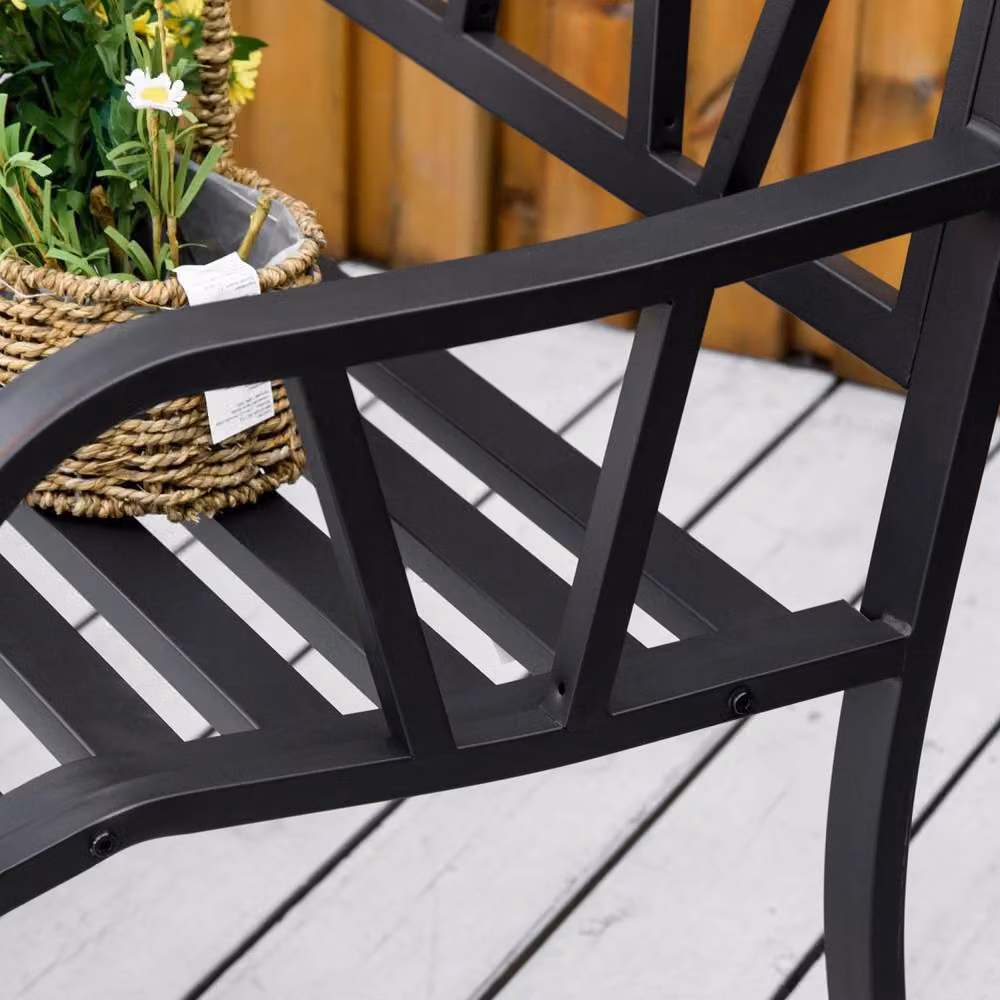 Wyld Haus Lenasu Black Metal 2 Seater Garden Bench with Decorative Backrest – 7