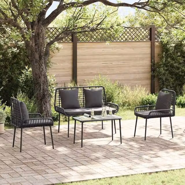 Berkfield Home 4 Piece Poly Rattan Garden Furniture Set in Black and Cream