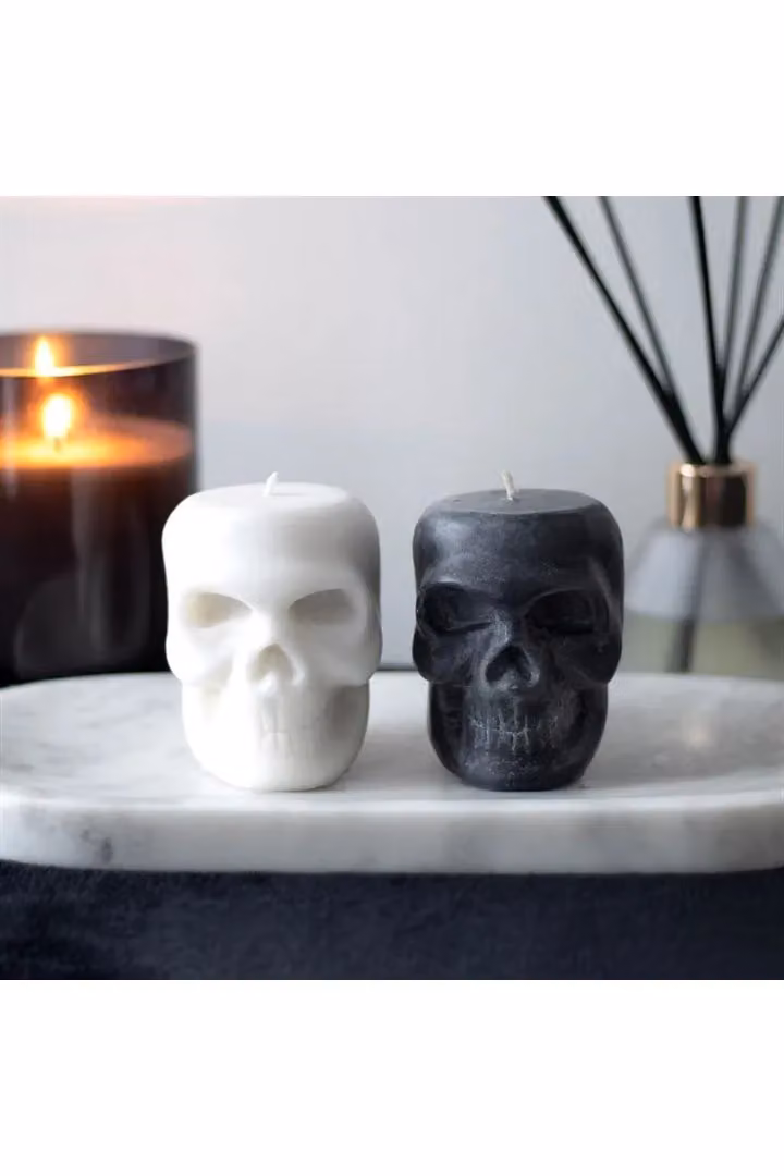 KDMD Set of 12 Organic Opium and White Sage Skull Candles in Black and White – 3