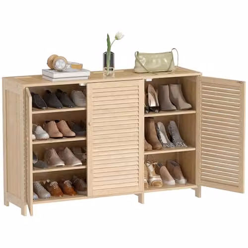 HOMCOM Bamboo Shoe Cabinet in Brown, Holds 18 Pairs, W/D/H: 120 x 35 x 80 cm – 1