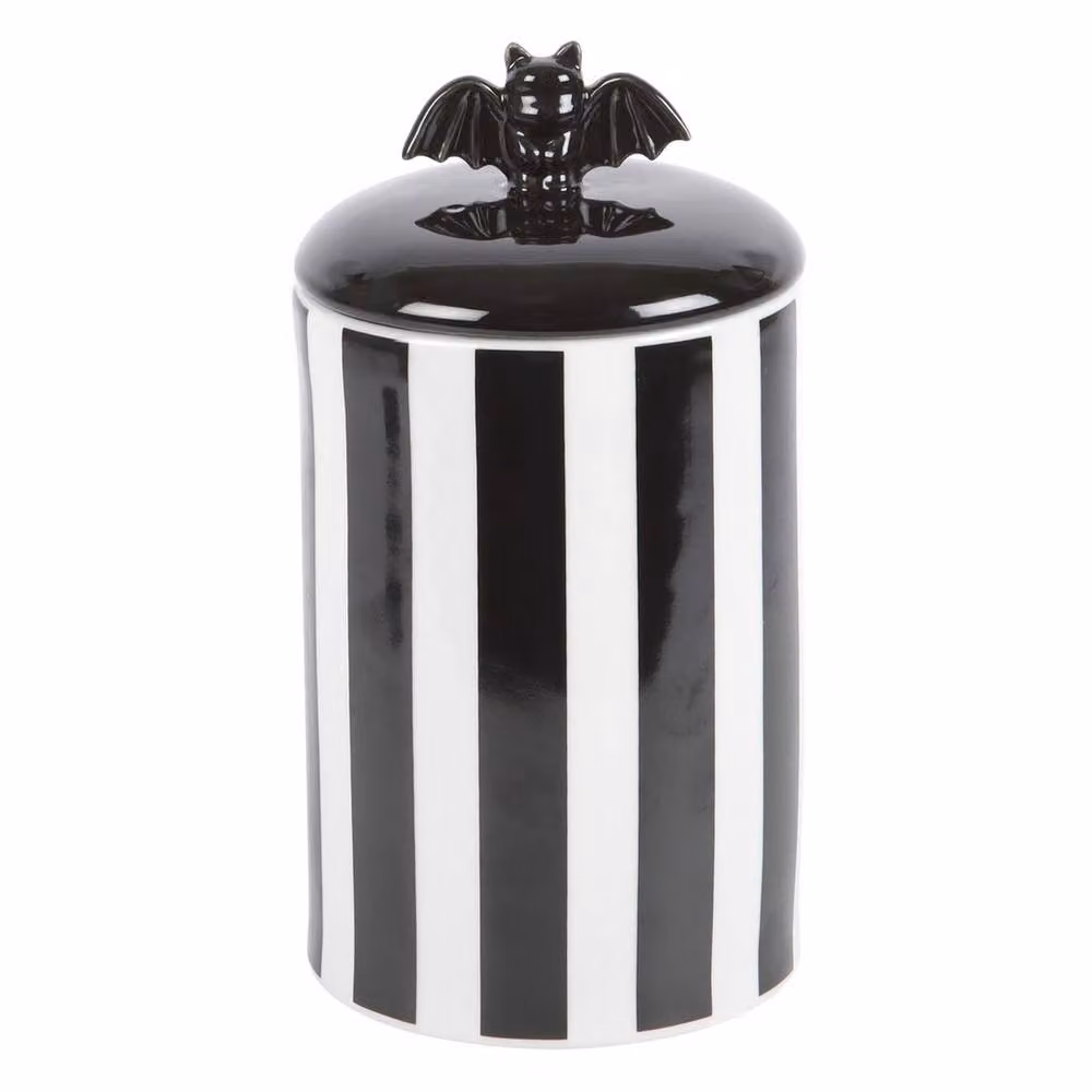 Uniqueful Striped Ceramic Bat Storage Jar with Loose Lid in Black, White and Multicolour – 3