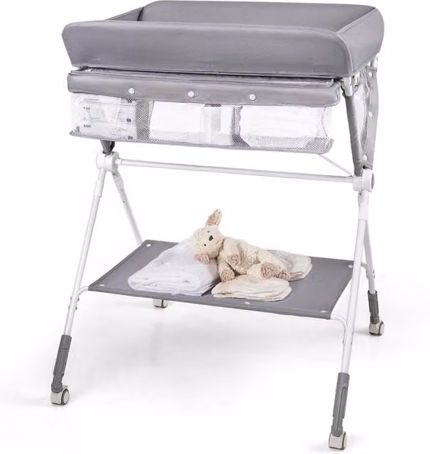 Gymax Folding Rolling Diaper Changing Station with Trash Can in Grey – 1