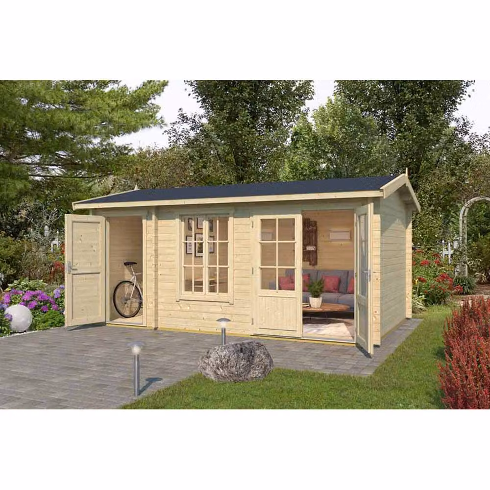 Lasita Maja Ltd Brown Rustic 2-Log Cabin Garden Room and Home Office, W: 350.8 cm, D: 525 cm, H: 250.8 cm – 3