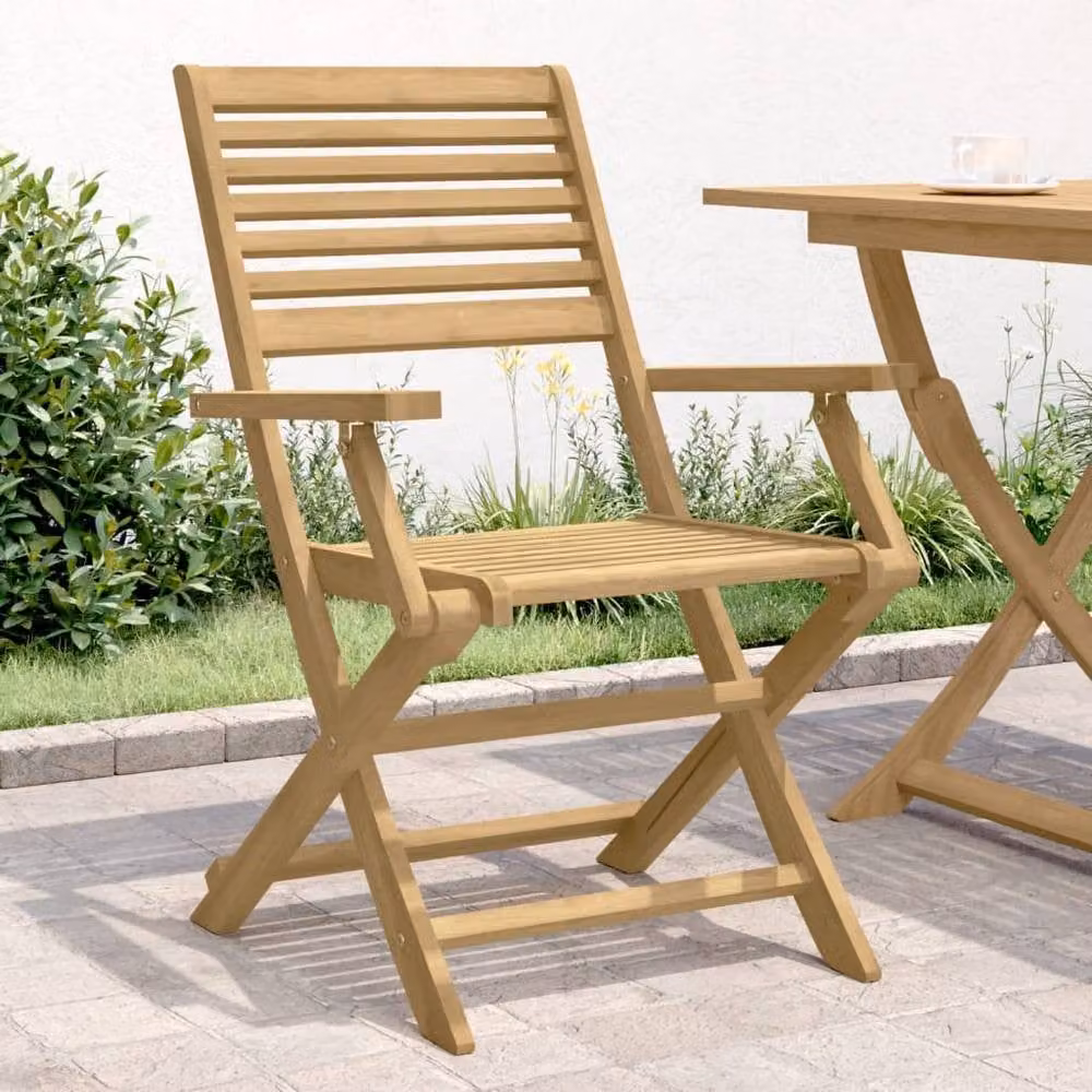 Berkfield Home Beautiful Folding Acacia Wood Garden Chairs, 2 Pack, Brown, W/D/H: 54.5 x 61.5 x 86.5 cm – 1