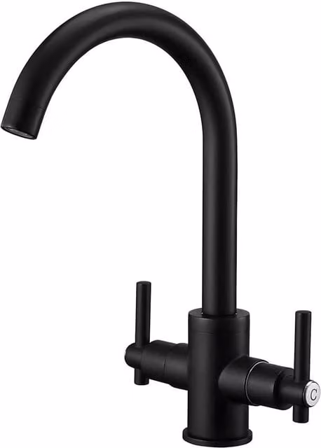 Heable Sleek Kitchen Mixer Tap Dual Lever Monobloc Swivel Spout Matte Black – 1
