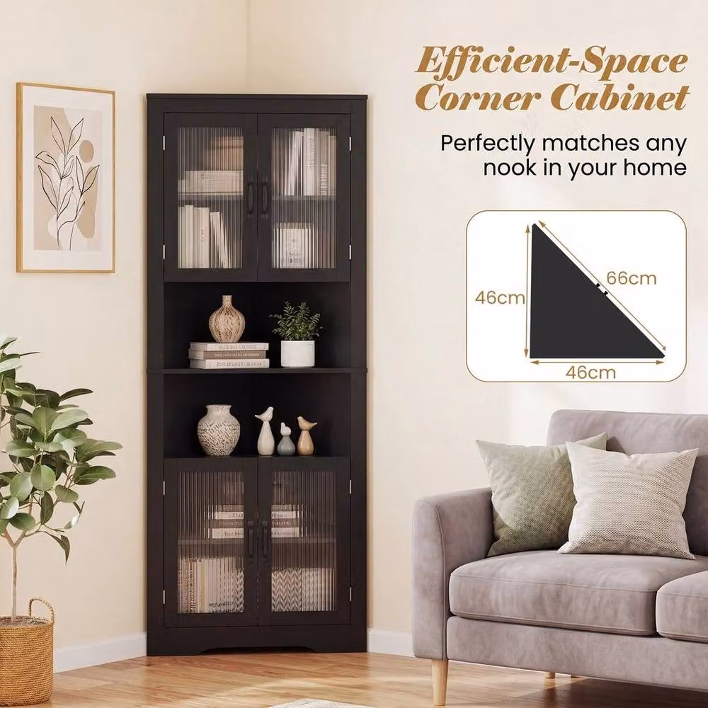 EONLION Modern Black Corner Cabinet with Glass Doors and Internal Shelves, Height: 171 cm, Width: 100 cm – 4