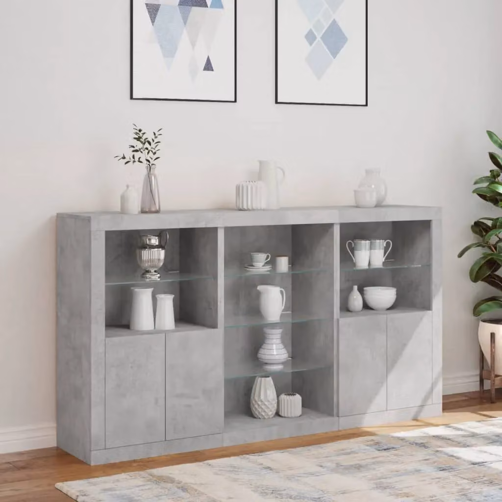Berkfield Home Modern Sideboard with Integrated LED Lights in Concrete Grey, W: 181.5 cm, D: 37 cm, H: 100 cm – 3