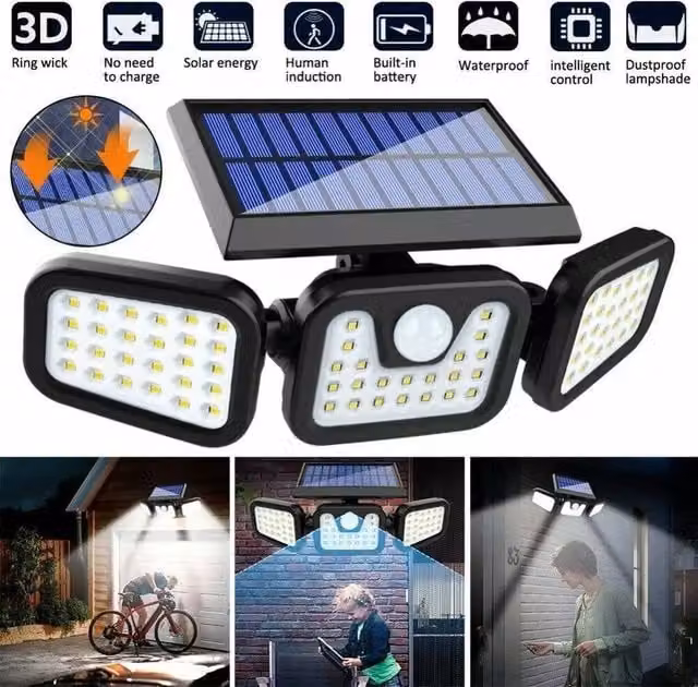 NESTLUNE Solar LED Security Floodlight with Adjustable PIR Motion Sensor in Black