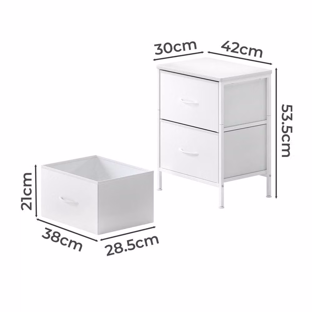 Levede White Bedside Table with 2 Fabric Drawers and Storage Shelf – 2