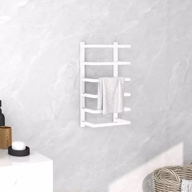Berkfield Home Wall Mounted Metal Towel Rack in White, W/D/H: 24 x 12 x 48 cm