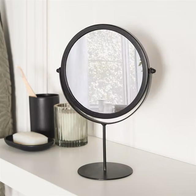 OHS Round Freestanding Vanity Bathroom Mirror in Black