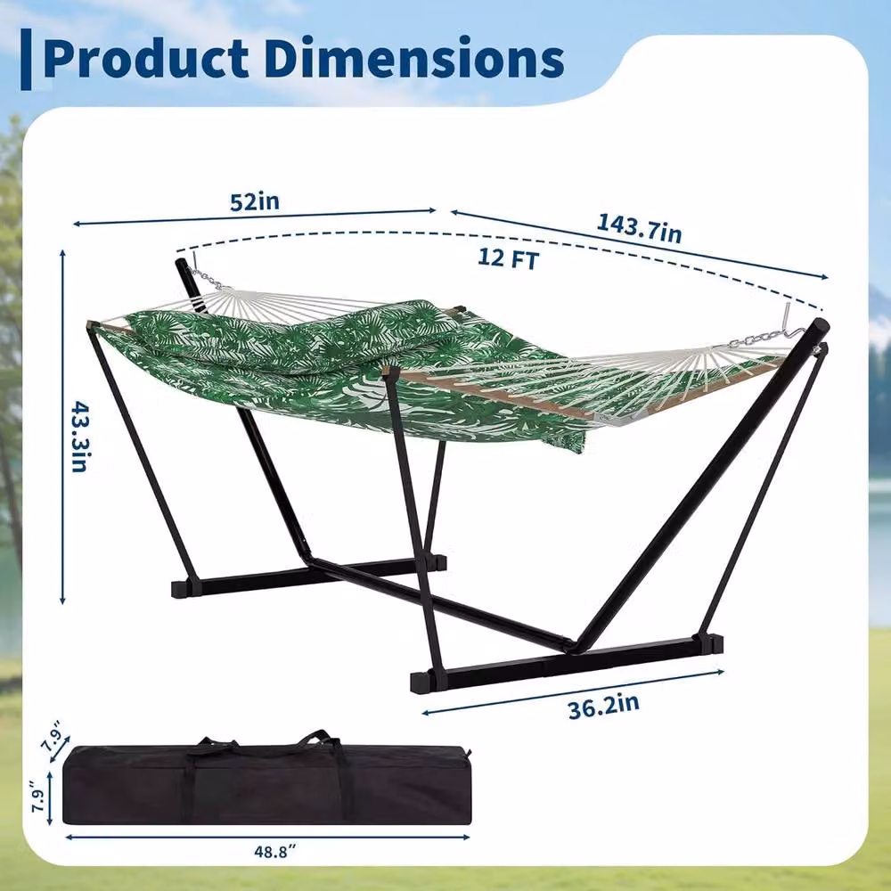 London Boutique Double Hammock with Stand and Cushions in Green – 2