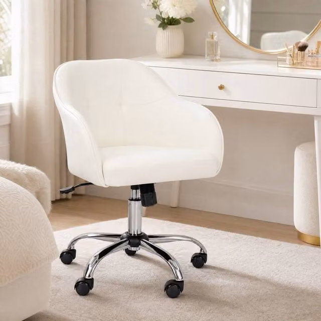 STILVORA Modern Velvet Task Chair in Beige and White, W/D/H: 56 x 61 x 120 cm – 1