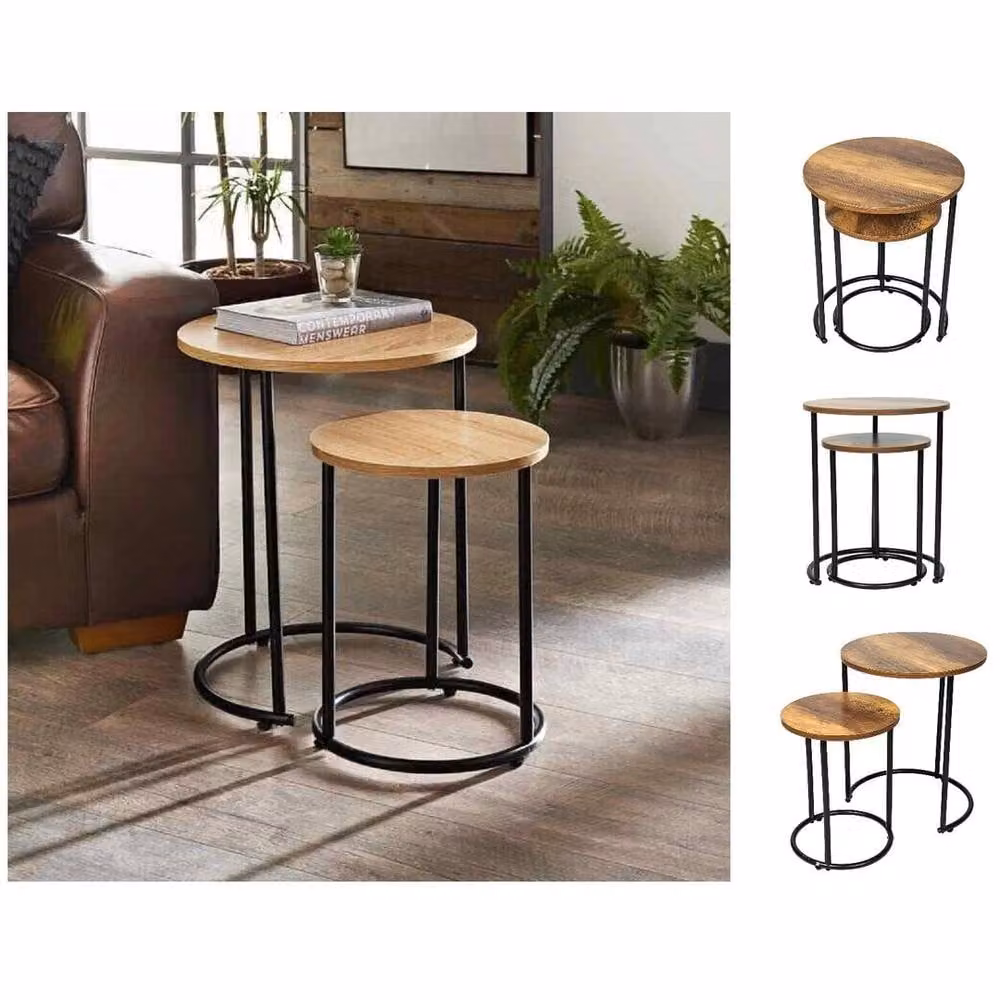 PAWNORA Round Nest of 2 Tables in Light Oak Effect – 3