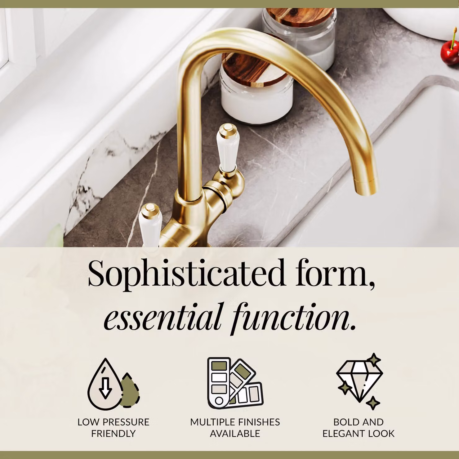Balterley Traditional Kitchen Sink Mono Mixer Tap with Single Lever and Swivel Spout in Brushed Brass – 3