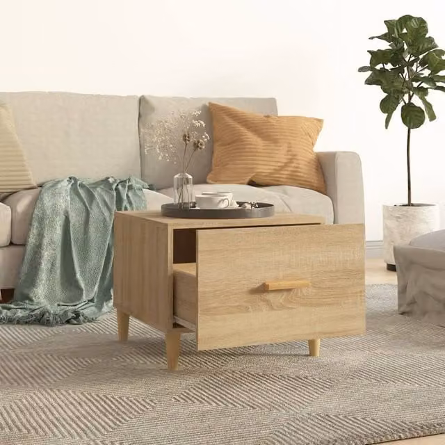 Berkfield Home Set of 2 Sturdy Sonoma Oak Coffee Tables in Light Tan, W/D/H: 50 x 50 x 40 cm – 1