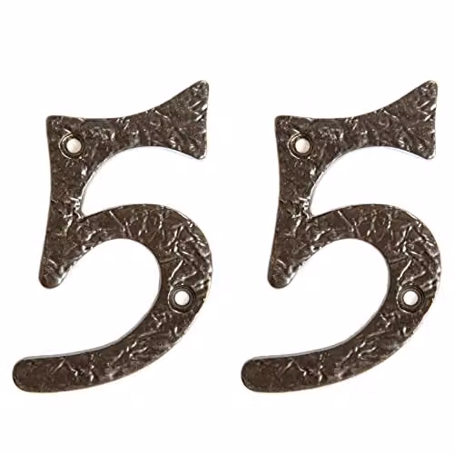 Hammer and Tongs Rustic Iron Number 5 Metal Numeral in Grey, Pack of 2, Height: 8.5 cm – 2
