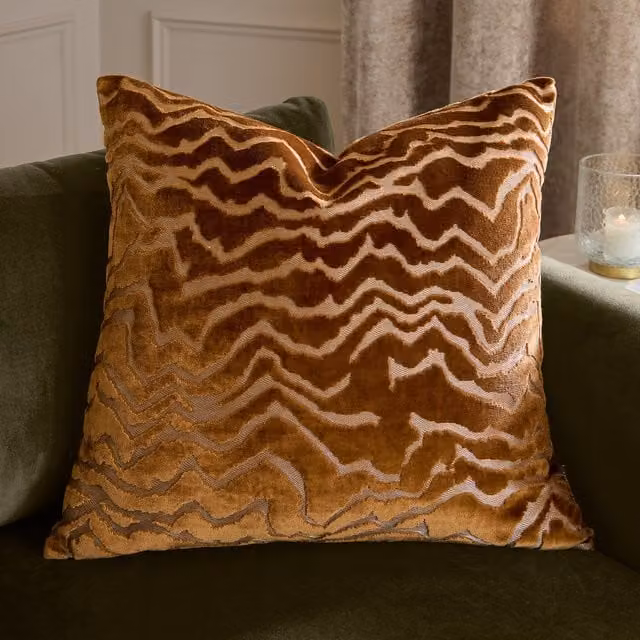 Make It A Home Tierra Cut Velvet Abstract Square Cushion in Bronze