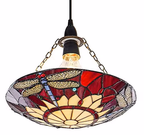 Haysoms Vintage Red Dragonfly Tiffany Glass Easy Fit Round Pendant Shade