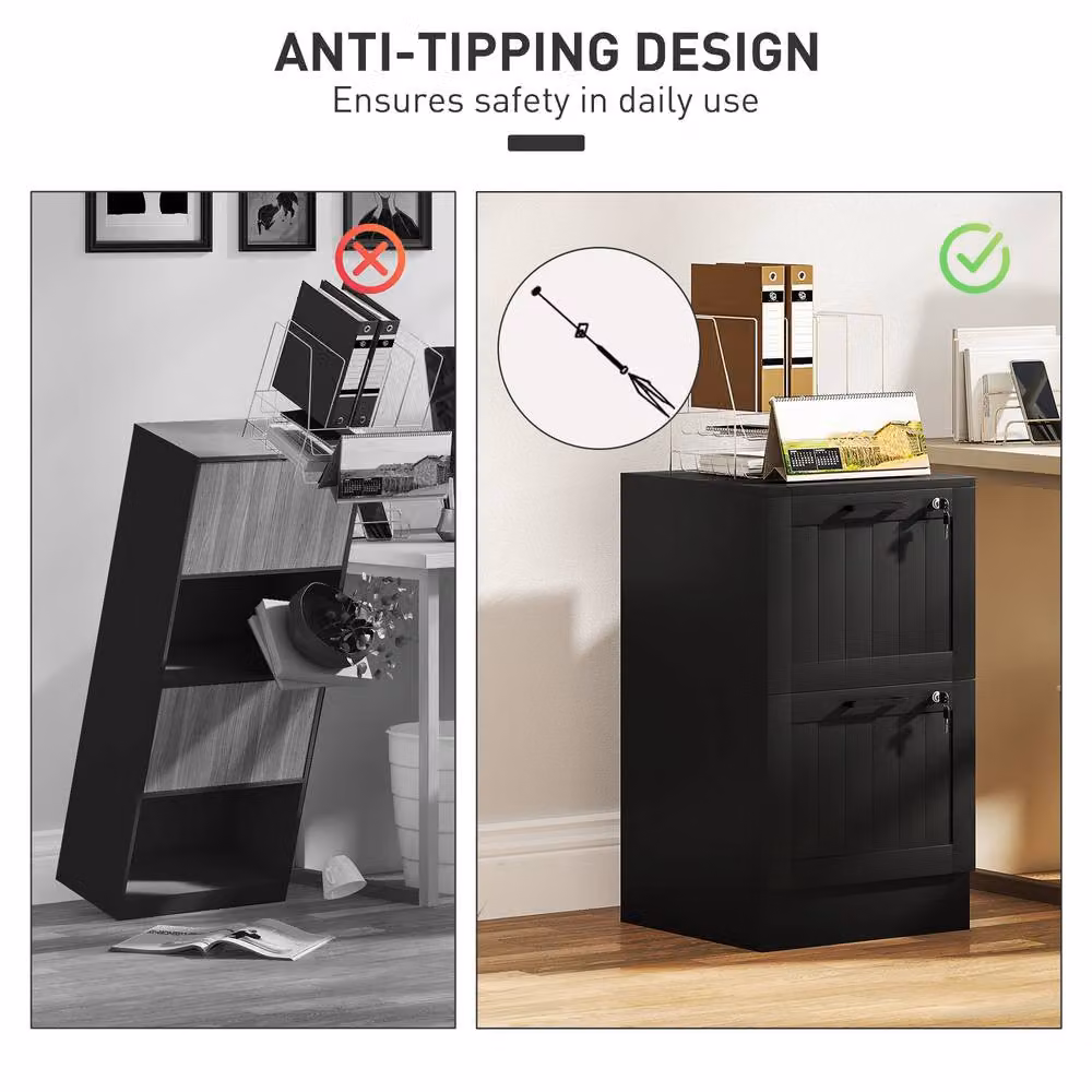 Rolipo Black 2-Drawer Lockable Metal Filing Cabinet with A4 Letter Hanging Rails – 5